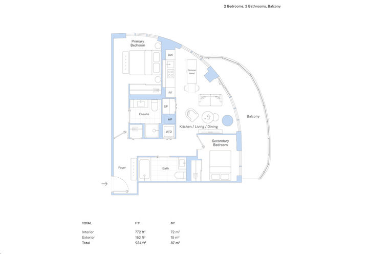 Alba Condos 2 Bedroom, 2 Bathroom Sample Floorplan