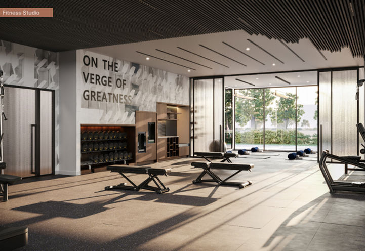 Verge Condos Fitness Studio with Weights and Yoga Studio