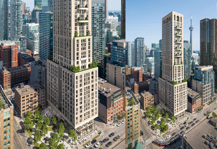 101 Spadina Condos Split Screen of Lower Levels and Tower