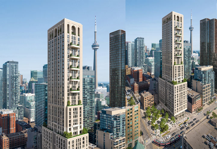 101 Spadina Condos Split Screen of Upper Levels and Tower