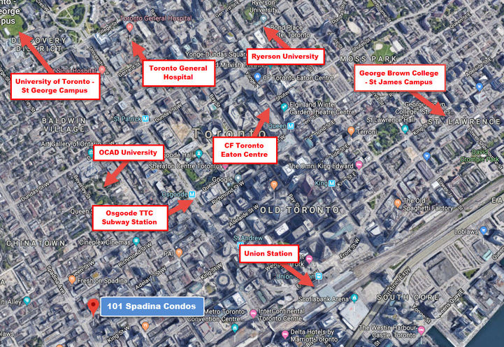 Surrounding Map Area of 101 Spadina Condos