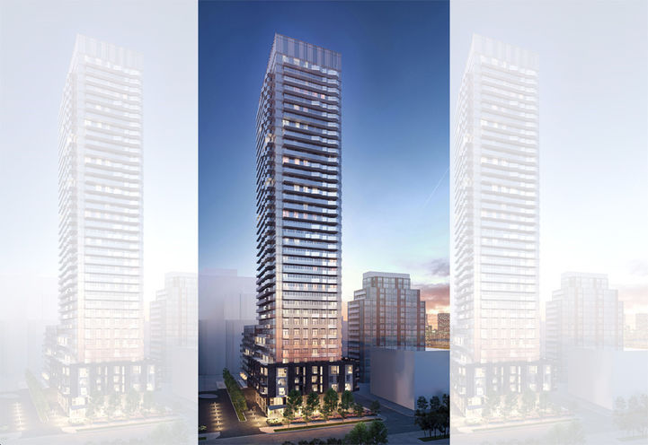 124 Broadway Avenue Condos Tower Exteriors at Dusk