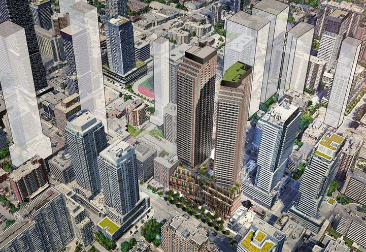 150 Eglinton East Condos Aerial View of Towers