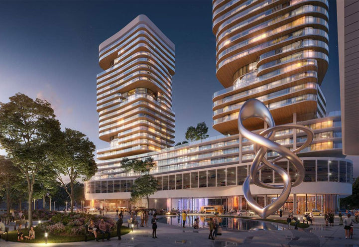 1535 Dundas St E Condos Exterior View of Podium at Dusk