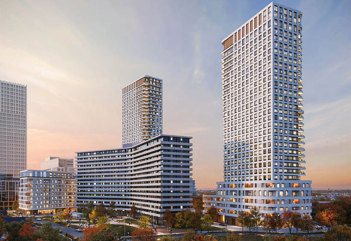 155 Antibes Condos Tower Exteriors at Dusk