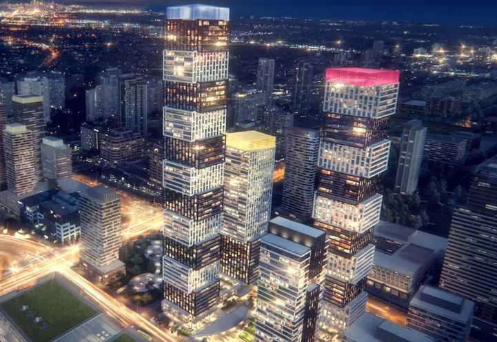 EXS Condos Aerial Evening View of Exchange District Community