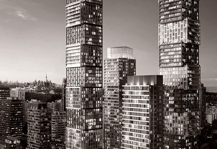 EXS Condos Black and White Close Up View