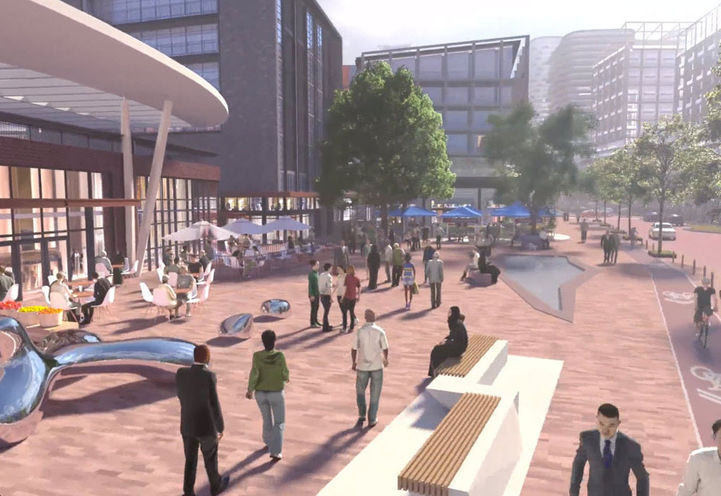 Brightwater Condos-Common Area with pint-size stools and benches