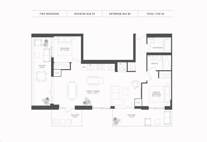 Brightwater Condos, Two Bedroom Sample Floorplan