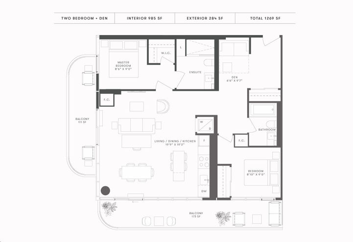 Brightwater Condos, Two Bedroom plus Den  Sample Floorplan
