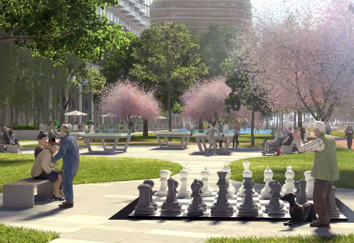 Open Green Space with Outdoor Chess, Table Tennis and Benches