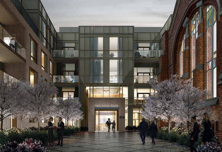 Private Courtyard Entrance to 260 High Park Condos
