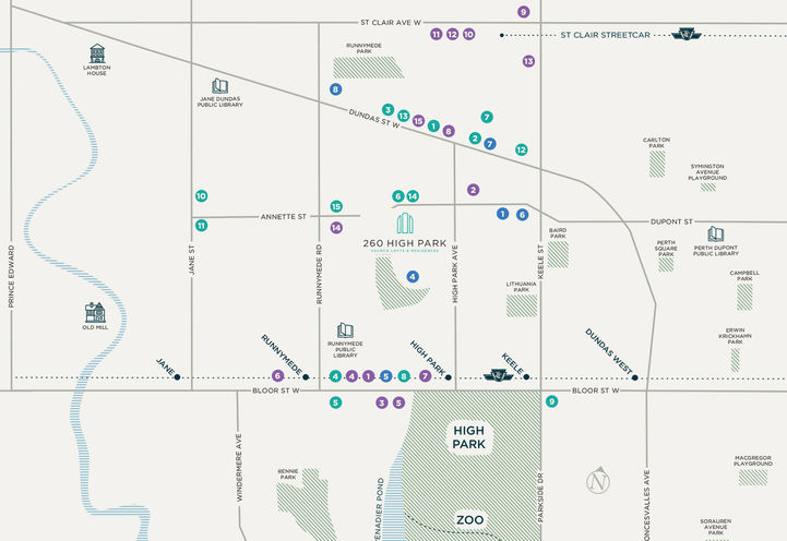 Site Map & Surrounding Amenities at 260 High Park Condos