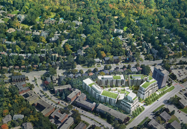 Aerial View, looking east to 293 The Kingsway Condos