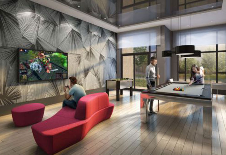Games Area with Billiards & Foosball Tables at 293 The Kingsway Condos