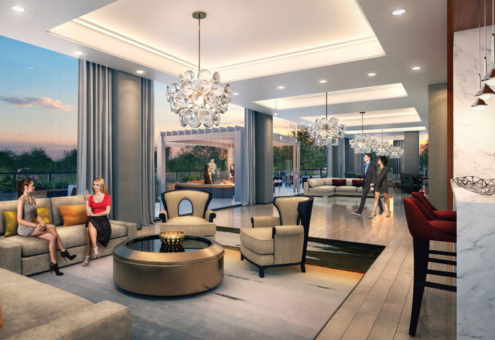 Edge Towers Party Room & Rooftop Terrace With Couches and Outdoor View