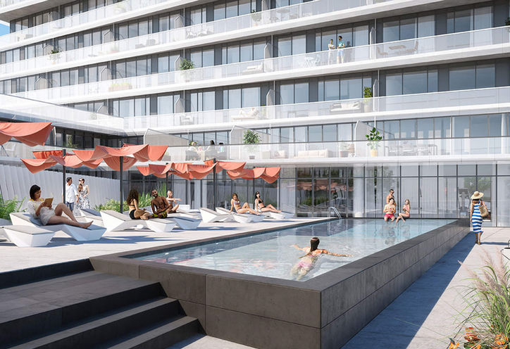 Pool area, M City Condos Phase 2 on Burnamthorpe Road and Confederation Parkway