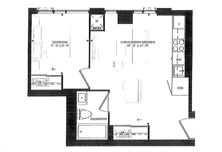 400 King West Condos 1 Bedroom Sample Floorplan