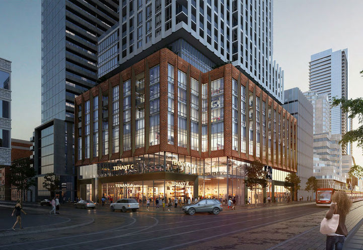 400 King West Condos Street Level View of Podium Exteriors at Dusk