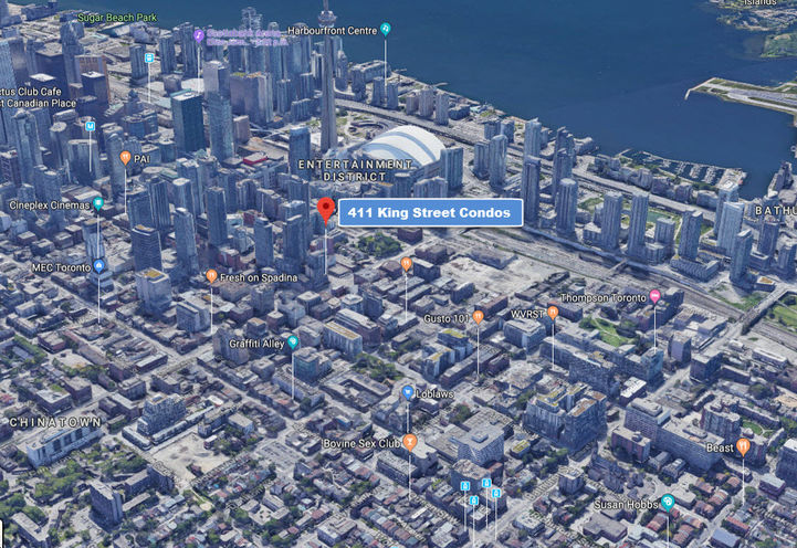 Neighborhood Area Map View of 411 King St Condos