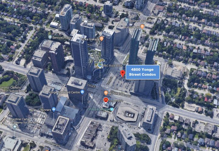 Aerial view of 4800 Yonge Street Condos Location