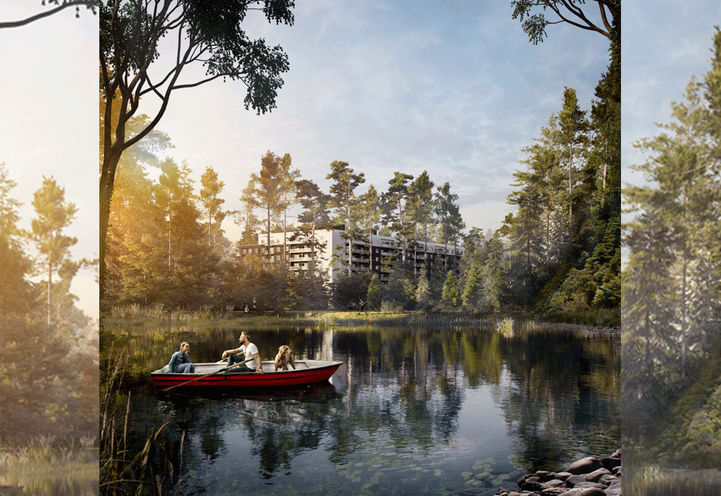 Rainbow Lake Flats Exterior View From The Lake