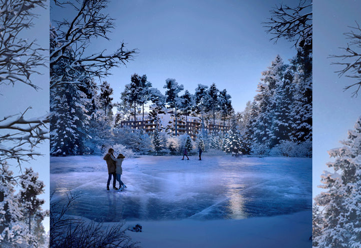 Rainbow Lake Flats Winter View Of The Exterior