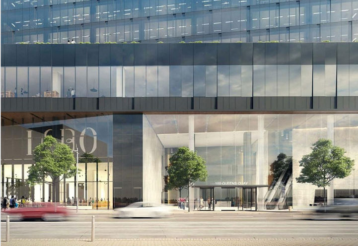Looking North to The Office Lobby at Sugar Wharf Condos