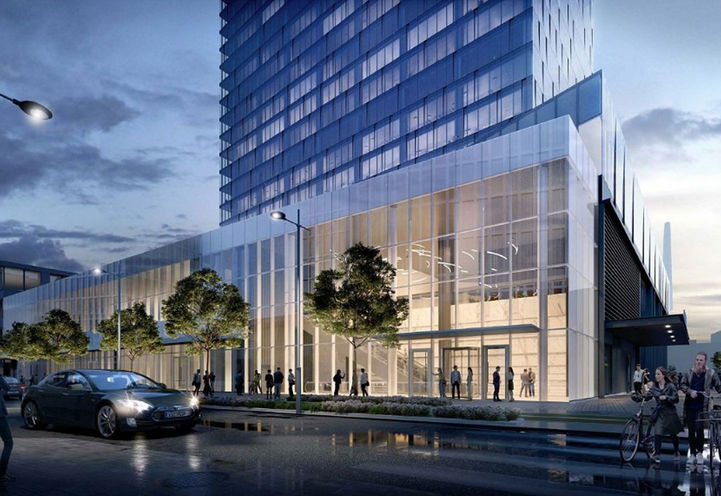 Looking Southeast to Sugar Wharf Condos Podium