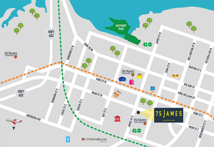 75 James Condos Map View of Project Location & Neighbourhood Amenities