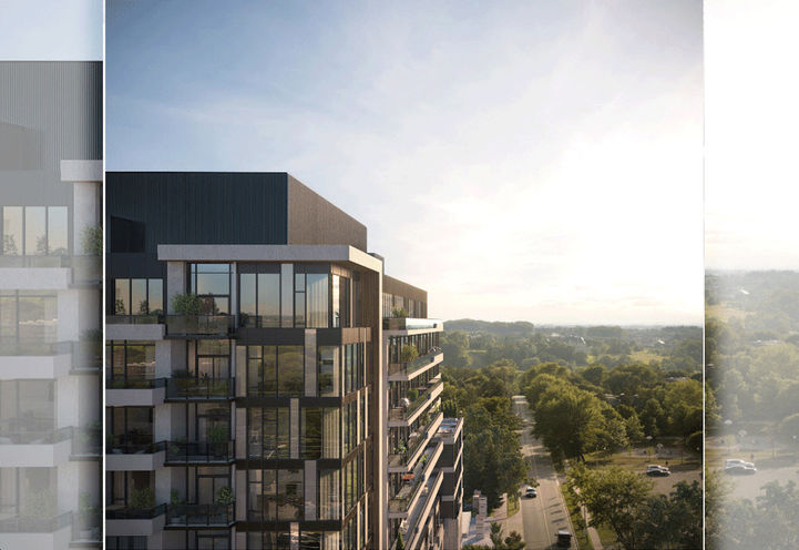 8188 Yonge Condos, Looking Up at Building Exterior from Street Level
