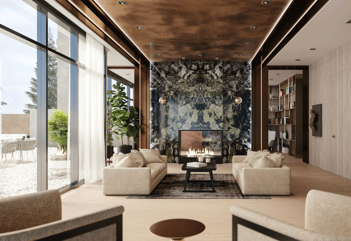 8188 Yonge Condos, Resident Lobby with Seating and Fireplace