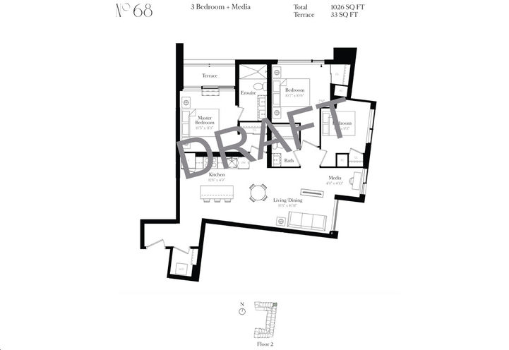 8188 Yonge Condos, Three Bedroom plus Media Sample Floorplan