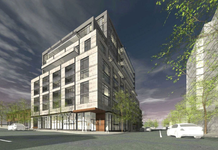 908 St. Clair West Condos Dusk Aerial Exterior Rendering