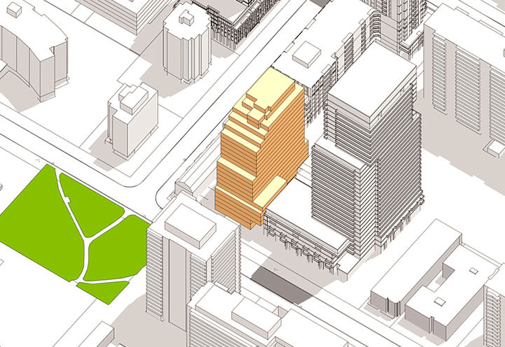 AKRA Condos - Aerial View Early Concept Building Drawing