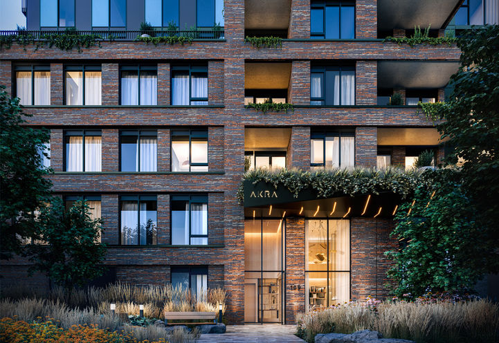 AKRA Condos Exterior View of Resident Entrance