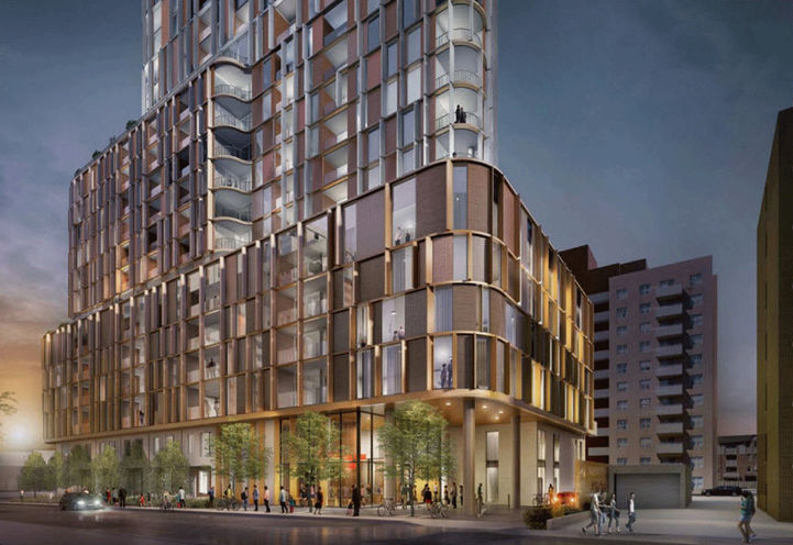 Streetscape and Podium View of Alfie Condos