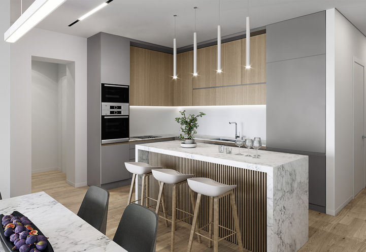 Amelia Condos Kitchen with Island