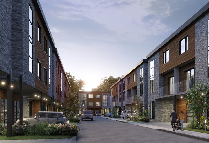 Aria Homes Streetscape View of Exteriors at Dusk