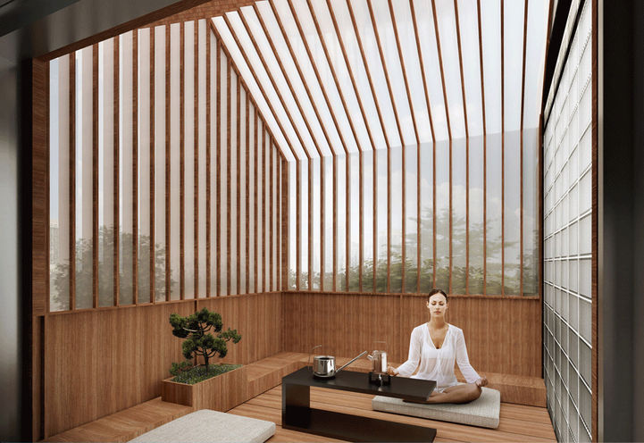 Penthouse Slatted Wooden Tea Room at BIG King Toronto Condos