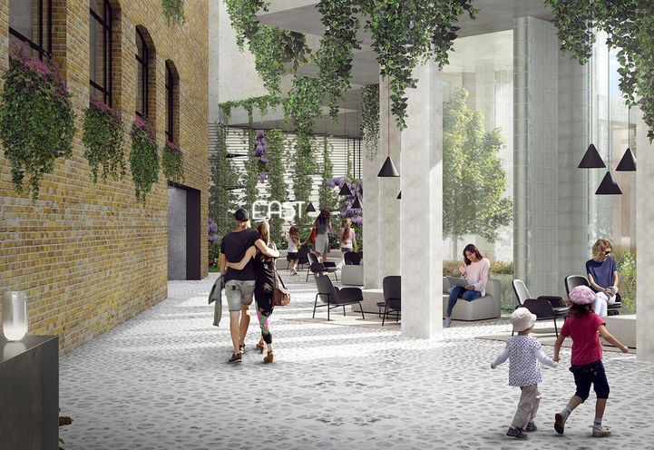 View inside the atrium looking towards the East welcoming Lobby