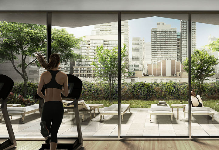 View of the Gym looking out at the Outdoor Terrace