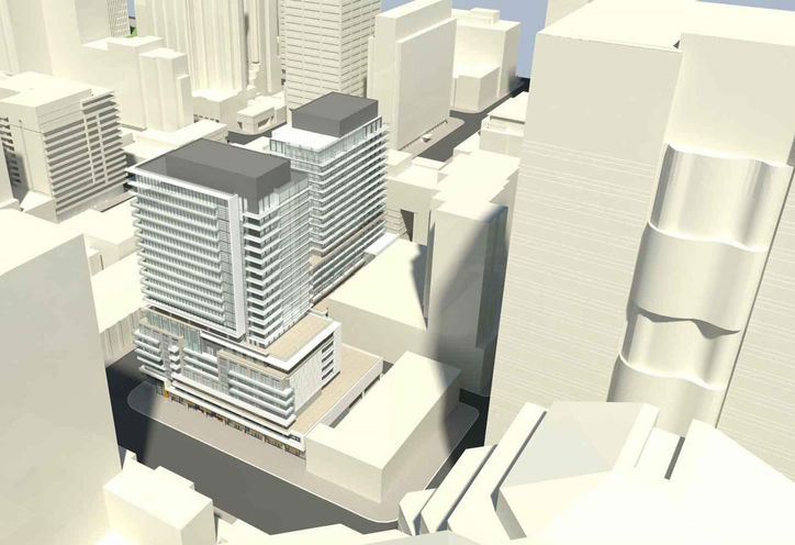 Southwest Aerial View, Bay and Edward Condos on Dundas St W & Bay St