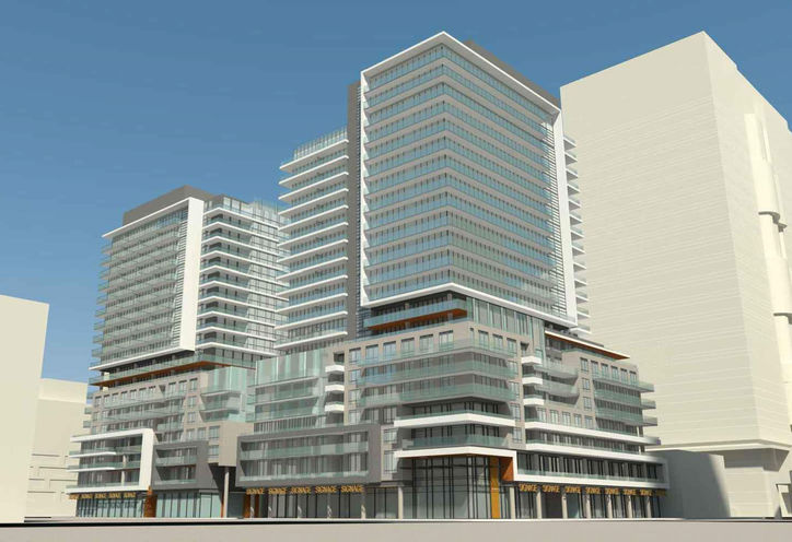 Northwest View of Bay and Edward Condos on Dundas St W & Bay St