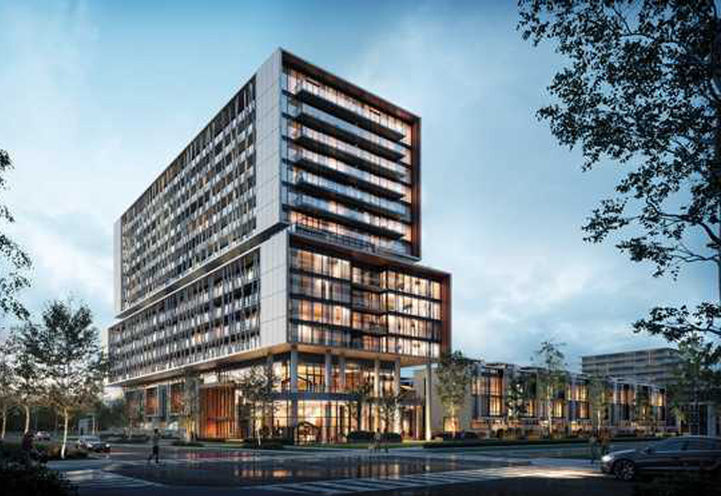 Birch Condos at Lakeview Village Exteriors of Condos & Towns at Dusk