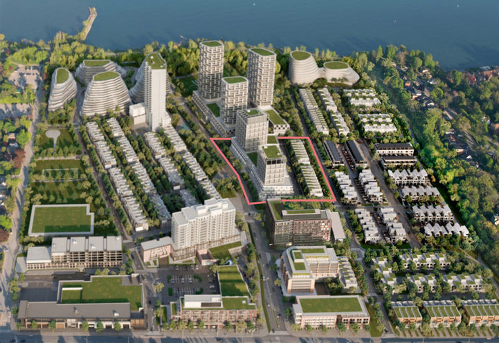 Bridge House at Brightwater Condos Aerial View Outlined