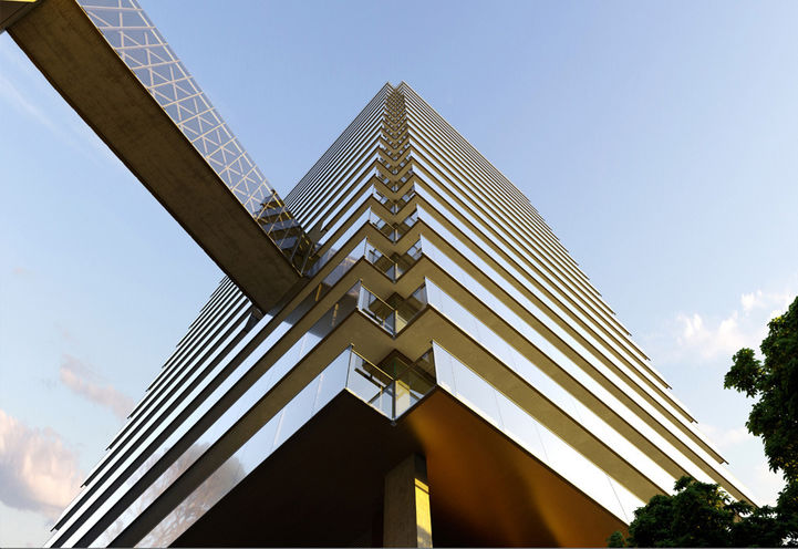 Bridge House at Brightwater Condos Worm View - Looking Up at Tower