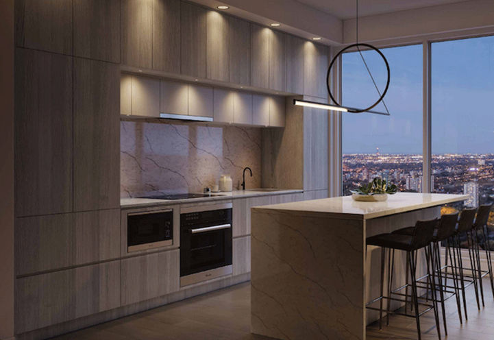 Burke Condos, Dusk Kitchen Suite Interior with a View