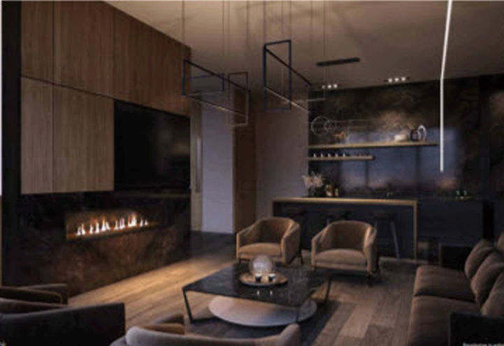 Burke Condos, Lounge with Seating and Fireplace