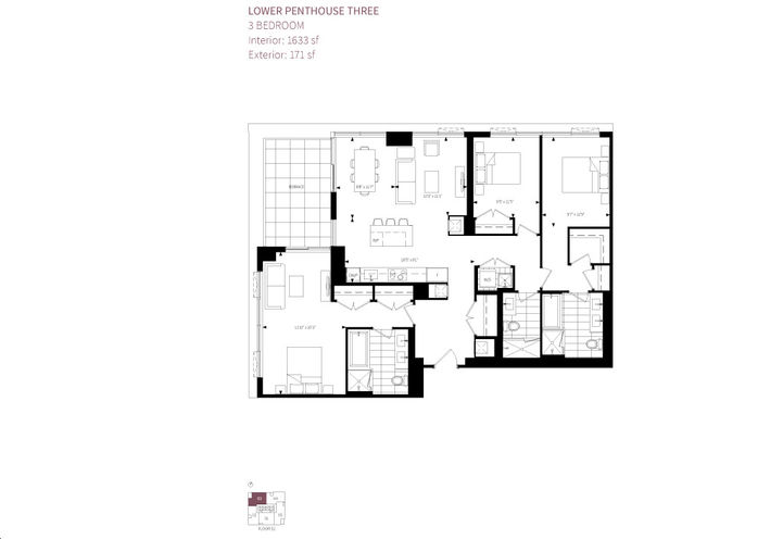 Burke Condos, Lower Penthouse Three Bedroom Sample Floorplan